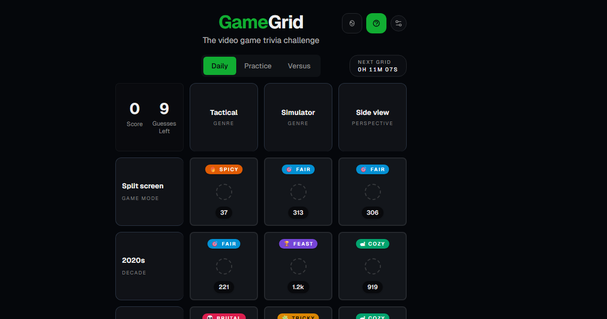 GameGrid | Video Game Immaculate Grid